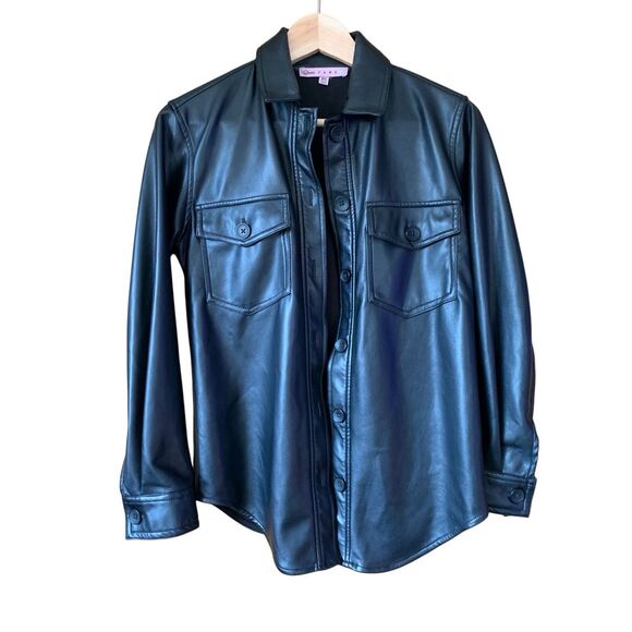 Crave Fame Juniors' Faux-Leather Button-Front Shacket Black Size XS - Picture 4 of 12